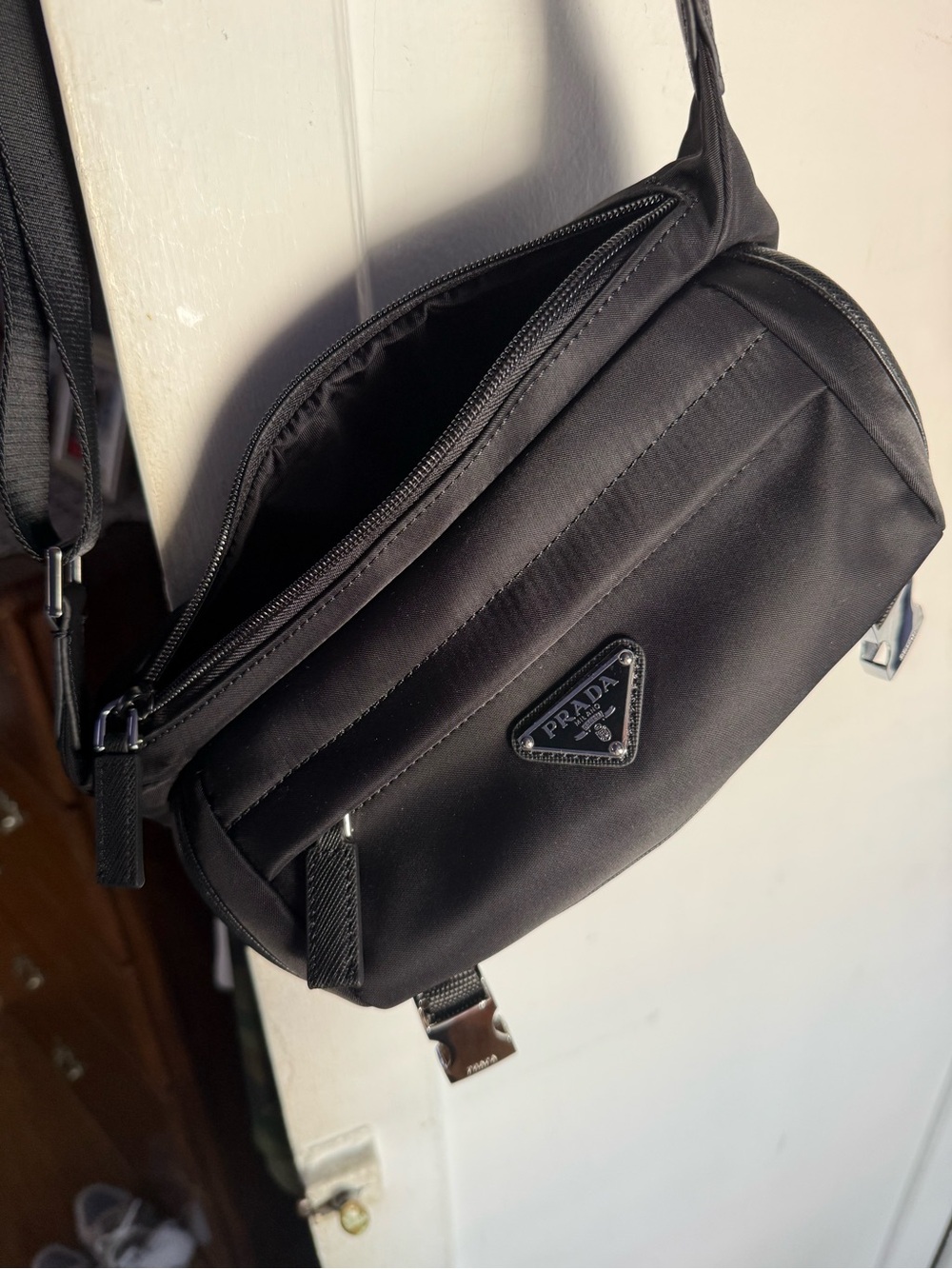 NEW Fashion Inspired Nylon Crossbody Bag with Silver Hardware - Picture 7 of 13